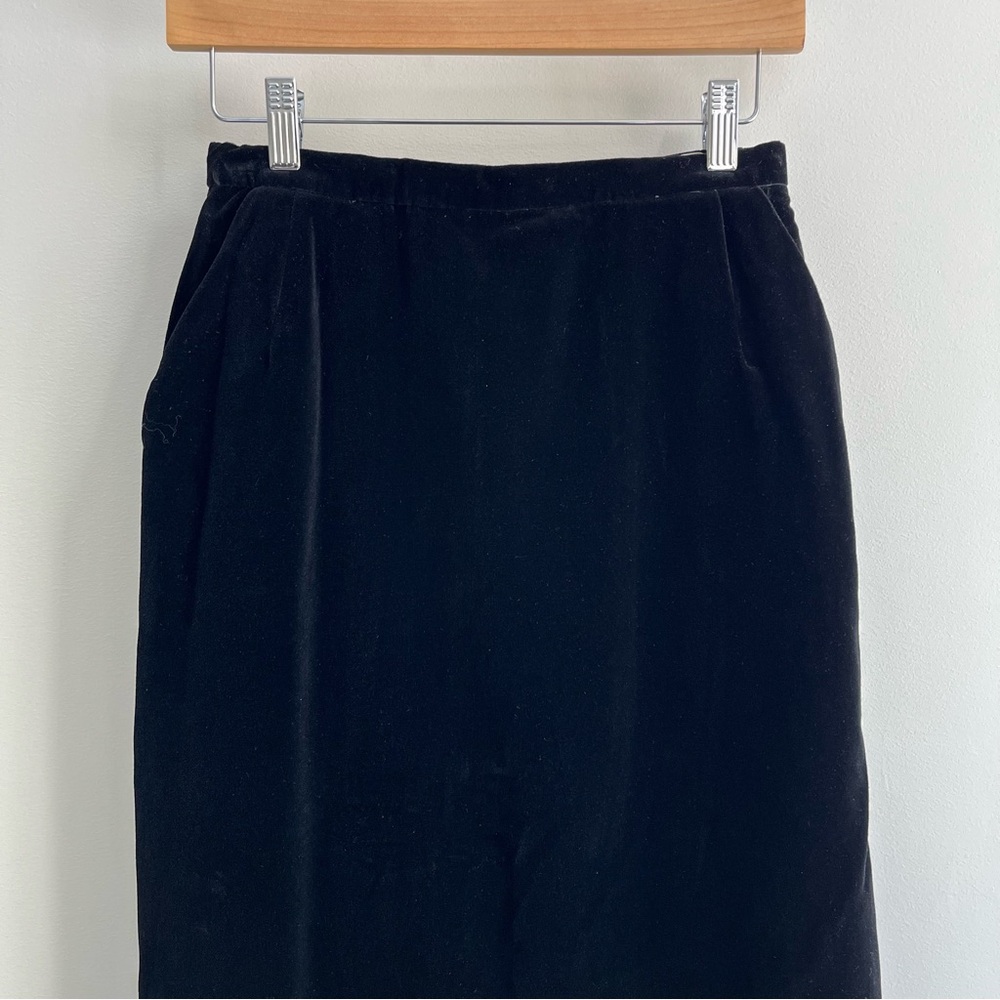 Vintage 1960s Sloat NYC Union Made Plush Velvet Column Maxi Skirt Black 0 - Picture 3 of 6